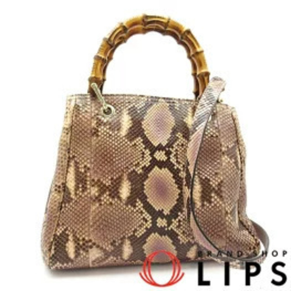 Gucci Bamboo Shopper Python Leather Tote Bag Pink